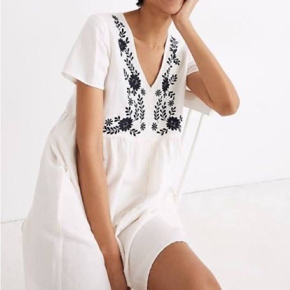Madewell Dresses & Skirts - Embroidered Linen-Blend Alexandra Button-Front Mini Dress